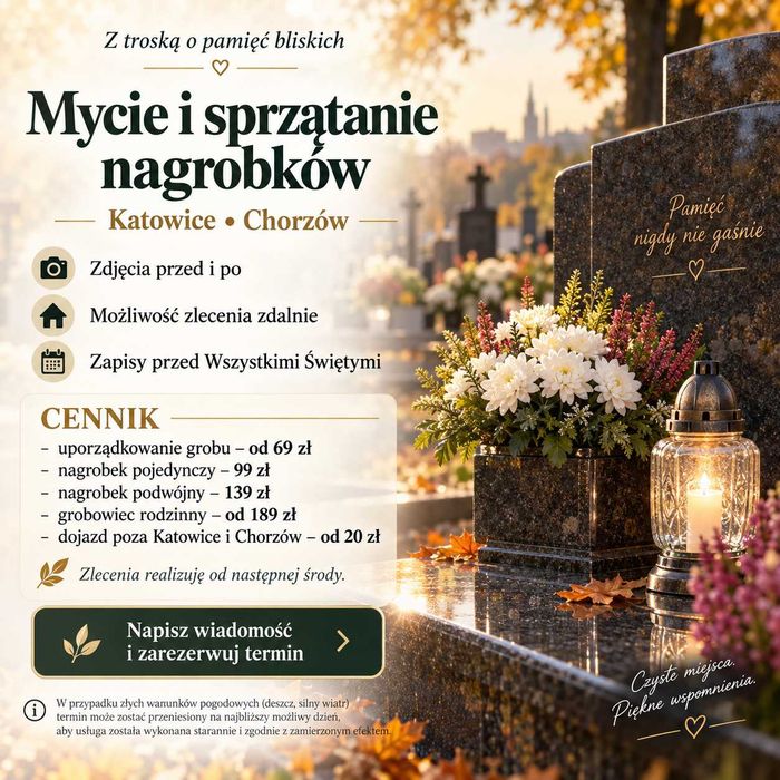 Mycie i sprzątanie nagrobków – Katowice | od 69 zł | zdjęcia przed i po