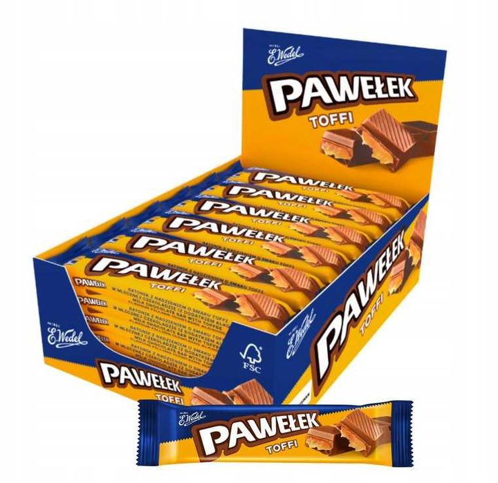 Baton Pawełek Toffi E. Wedel w mlecznej czekoladzie zestaw 24x45g