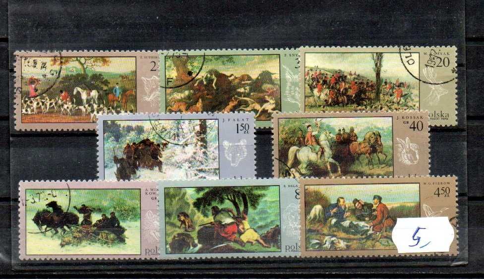 Znaczki Polska - Łowiectwo w malarstwie - zwierzęta, konie