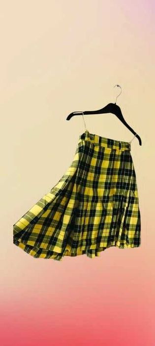 Spódniczka w Kratę Żółta Plisowana Szkolna Mini Skater Y2K Retro Clueless Styl Preppy Alt Dark Academia Estetyczna Plisy Mundurek Kultowa Streetwear