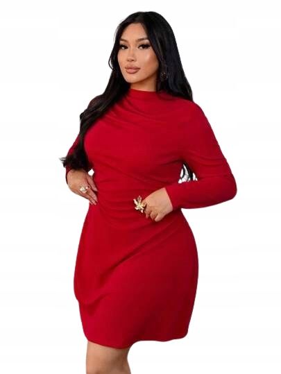 Shein plus size czerwona sukienka z długim rękawem damska 52 11ka
