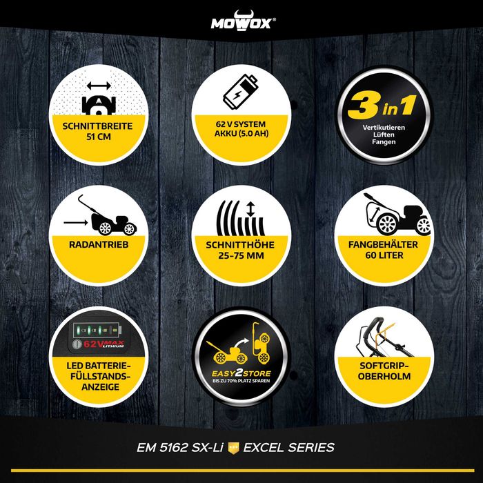 Аккумуляторная самоходная газонокосилка Mowox EM 4662 SX-Li с АКБ