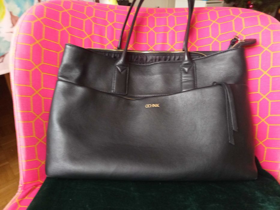 Torebka OCHNIK – skóra naturalna, duża, czarna | Stan bardzo dobry