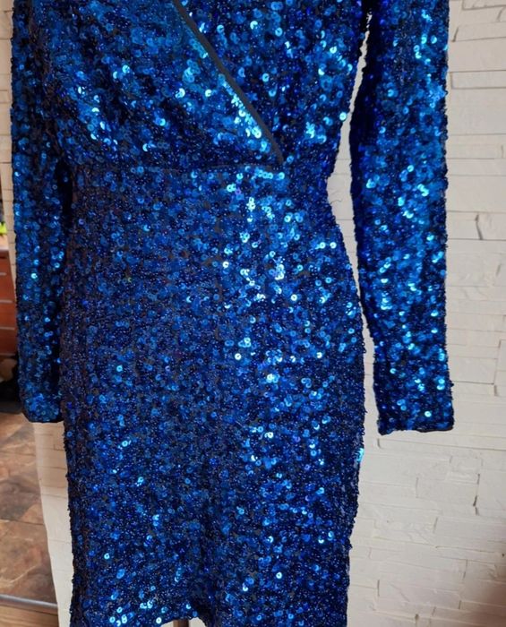 Sukienka cekinowa, niebieska
