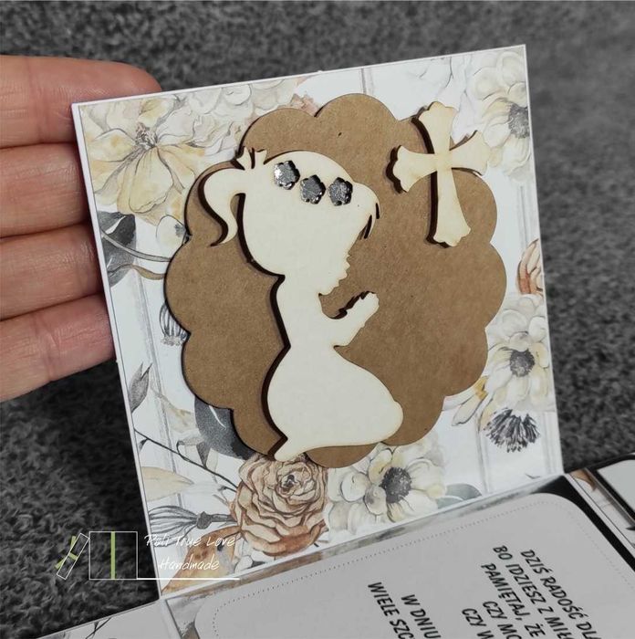 Pudełko, kartka, pamiątka Pierwszej Komunii Świętej, dla dziewczynki