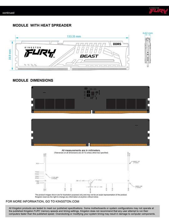 оперативная память Kingston FURY BEAST DDR5 8GB 5200MHz 16GB 4800MHz