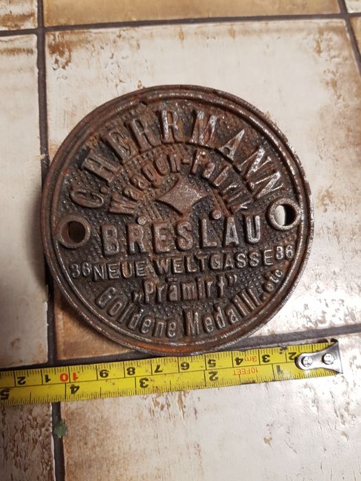 Przedwojenna,zabytkowa tabliczka.Żeliwne,logo,tablica BRESLAU,Wrocław