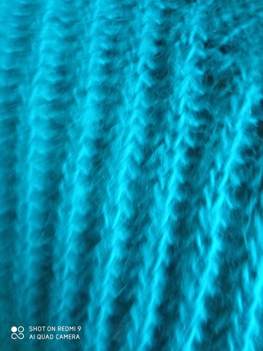 Sweter 50 ręcznie robiony handmade rękodzieło morski moher 120cm pachy