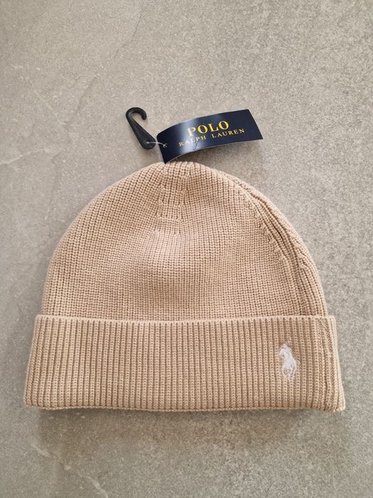 Beżowa czapka męska zimowa ralph lauren