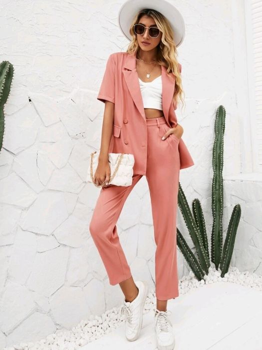 Damski garnitur komplet S marynarka krótki rękaw I długie spodnie