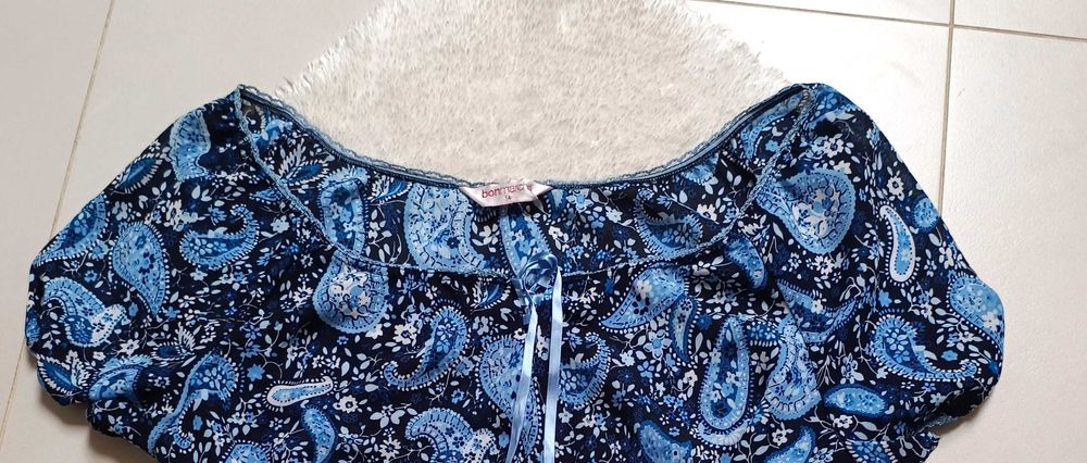 piękna bluzka kolorowa niebieski wzór turecki 44 46 plus size lato oversize
