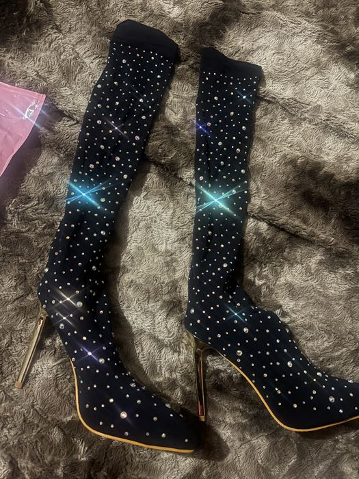 Bota de Salto até ao joelho com brilhantes Tamanho 40