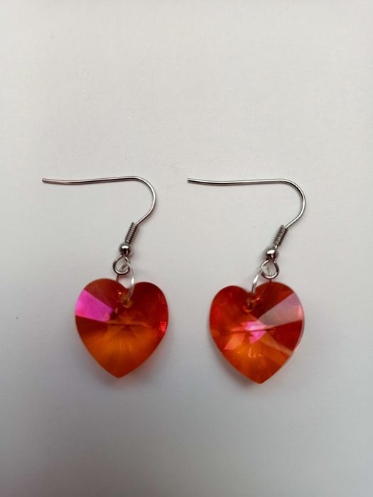 Handmade Kolczyki - Swarovski Serduszka Pomarańczowe