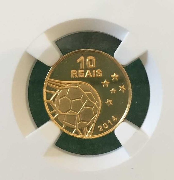 Brasil moeda 10 Reais 2014 PROOF Copa do Mundo da FIFA, ouro - CERTIFICADA NGC