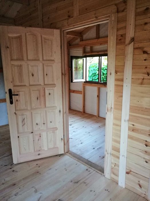 domek drewniany,wym.4x6,5m,parterowy,letniskowy,szkieletowy,ogrodowy