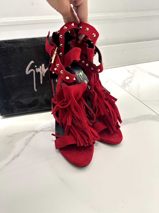 Sandałki szpilki Giuseppe Zanotti czerwone 40 39 nowe zara zamsz