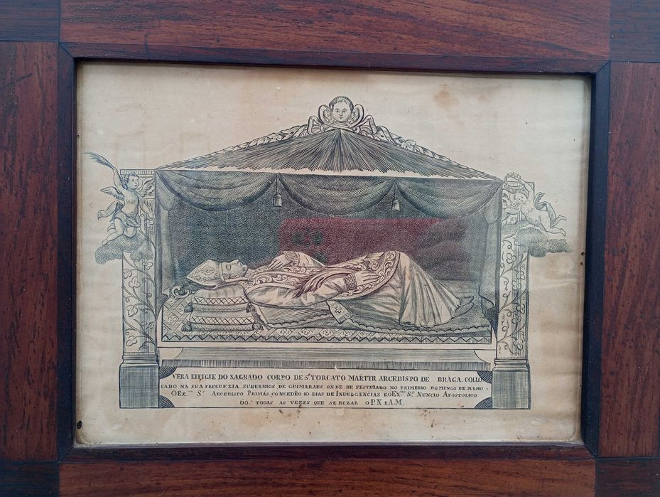 Antigo quadro com gravura de S. Torcato "Martyr Arcebispo de Braga"