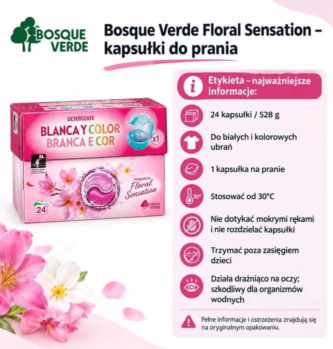 Kapsułki do prania Bosique Verde- Biale i kolor