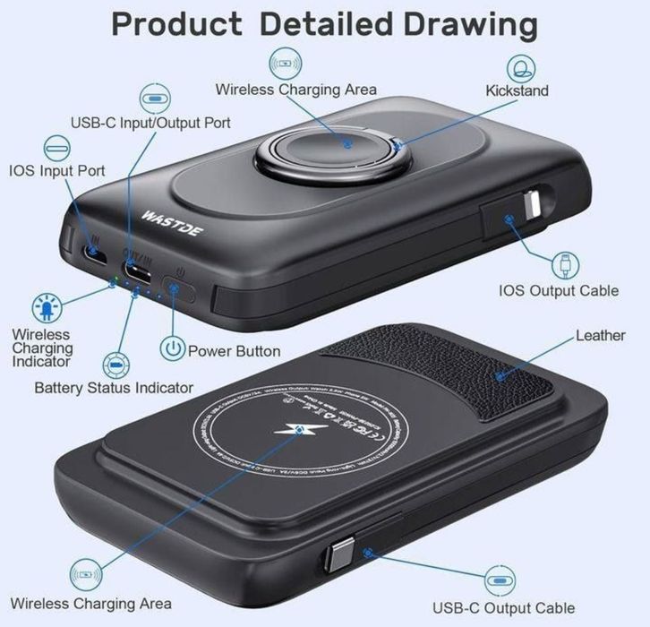Power Bank 10000 mA на Mag-Safe 5в1 для Apple Watch, iPhone магнітна