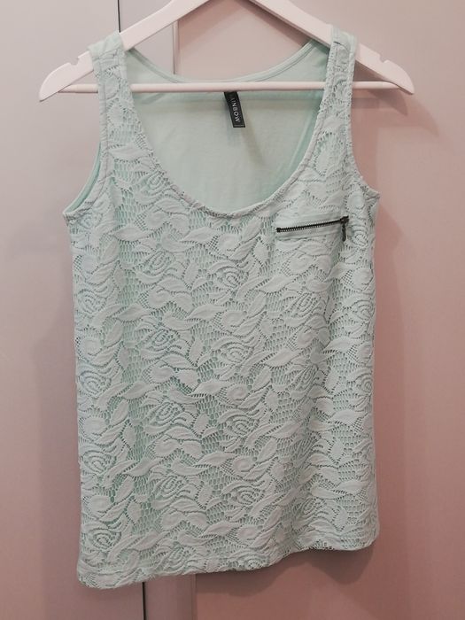 Top bluzka Bonprix Rainbow boho hippie przód a'la koronka kolor miętow