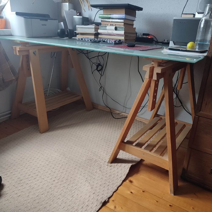 Biurko Ikea LAGKAPTEN / MITTBACK 150x80cm  regulowane kozły blat