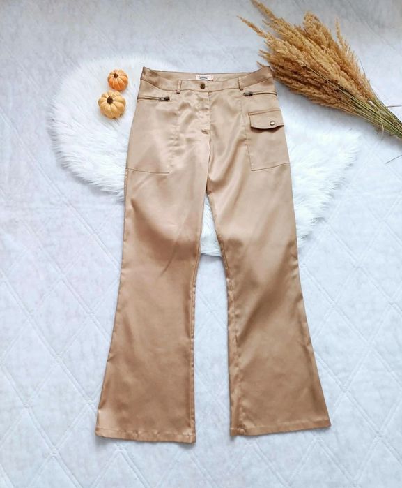 Złote eleganckie spodnie dzwony lata 70/ 80 XL