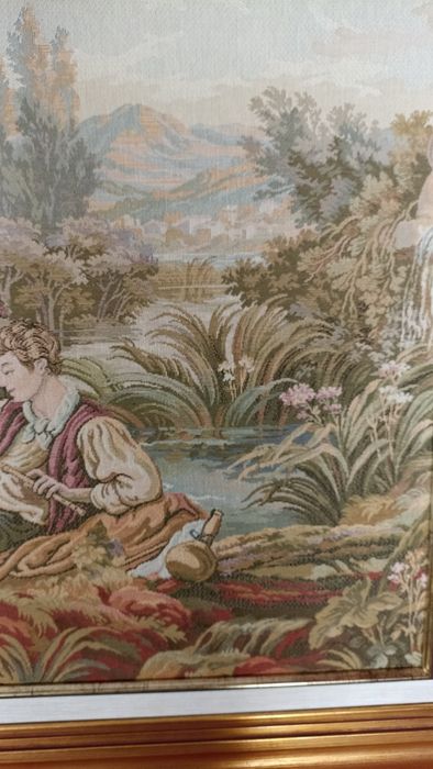 Quadro em tapeçaria Gobelin / Dois casais.