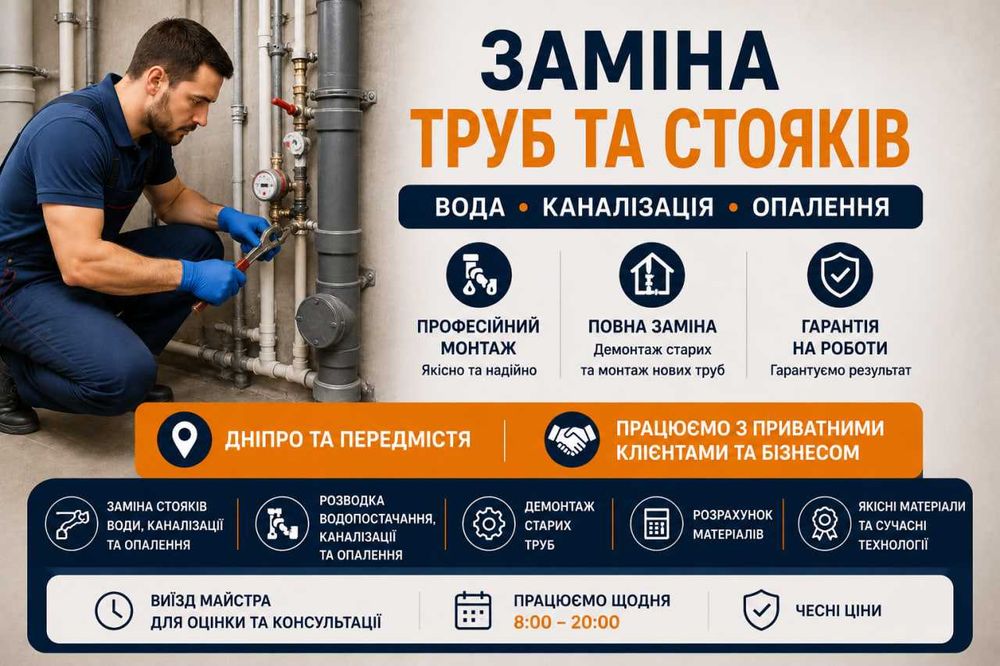 Заміна труб та стояків | Вода • Каналізація • Опалення