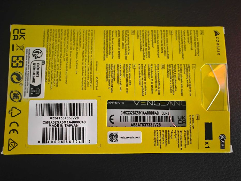 Pamięć RAM Laptop Corsair Vengeance DDR5 SODIMM 32GB 4800MHz - NOWA