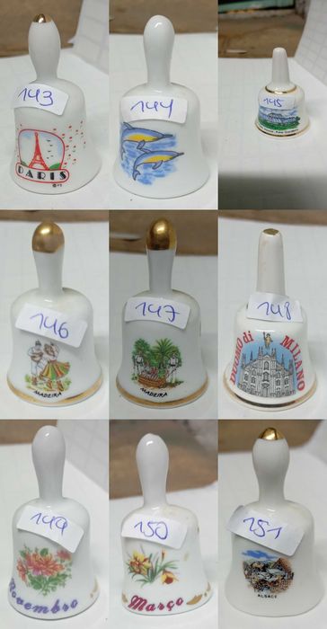 Lote de 94 Sinetas/Sinos de Porcelana, Cerâmica & Souvenirs de Viagem