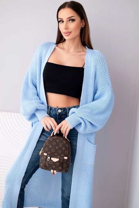 Sweter długi kardigan niebieski