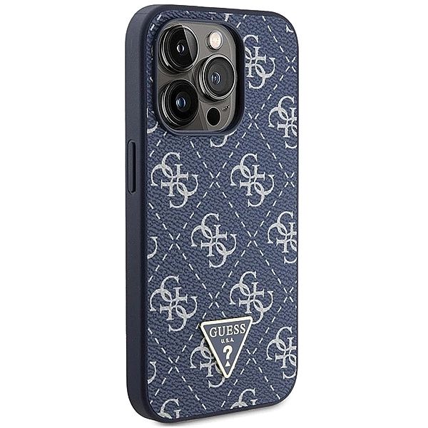 Etui Guess 4G Triangle Metal Logo na iPhone 15 Pro - niebieskie
