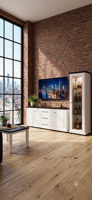 Czarna Komoda RTV Londyn 160`(2D-1s) Blat Dąb Jasny BEKAS Meble Producent