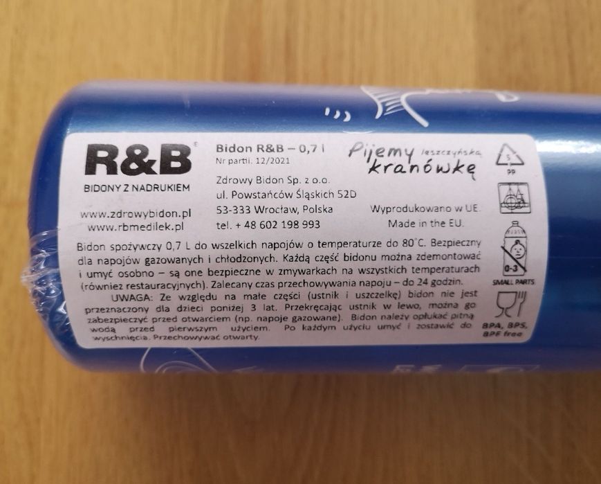 Bidon na wodę, napoje, 700 ml, bez BPA