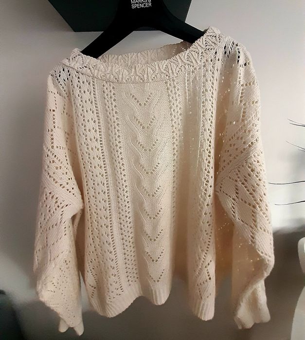 Dziergany sweterek kremowy/ecru/beż - r. M