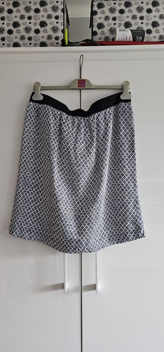 Granatowa biała spódnica 40 L  wiskoza cupro