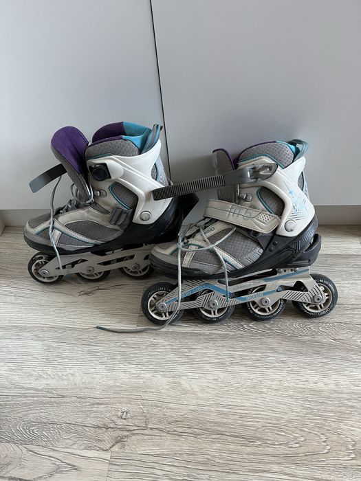 Rolki damskie oxelo szare 38/39 fioletowe biale kauczukowe wygodne