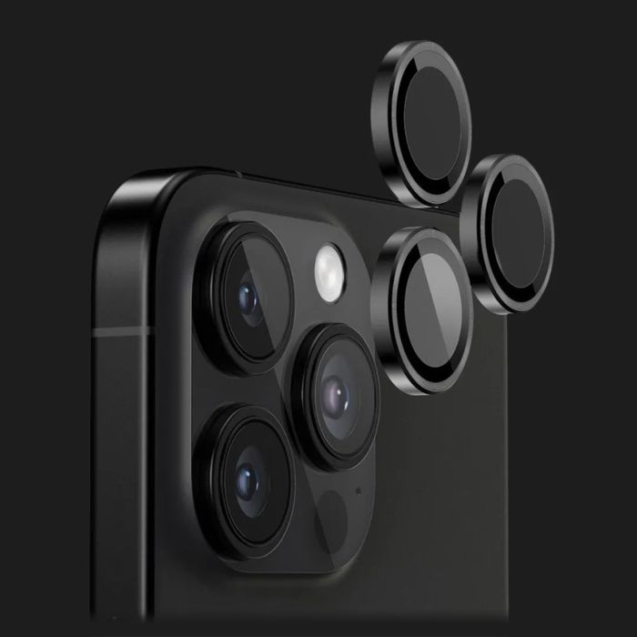 Защитное стекло на камеры iPhone 16 Pro black, 15 Pro, 14 Pro, 13 Pro