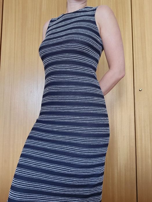 Vestido Comprido Azul e Branco Sem Mangas S Stradivarius Usado