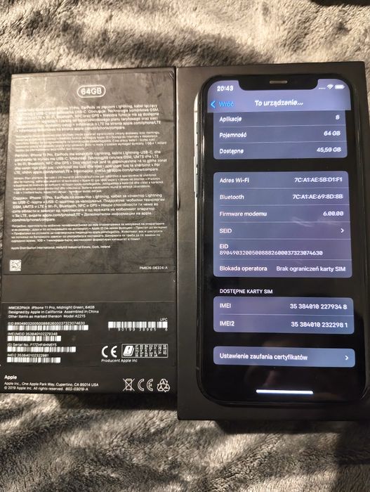 iPhone 11 Pro 64GB, MidnightGreen, 72% Bateria - Bardzo Dobry