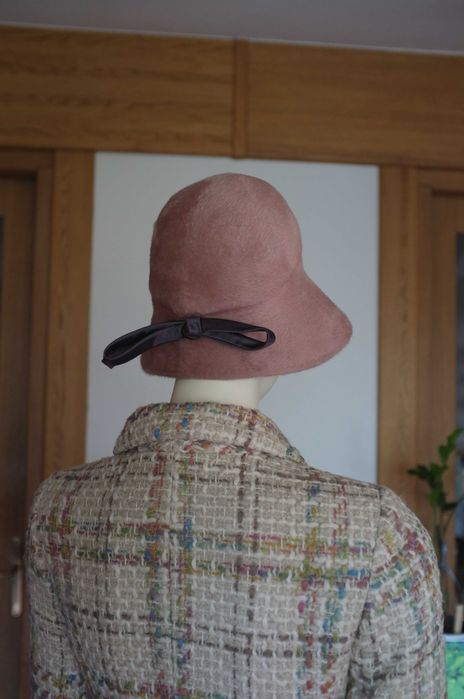 różowy filcowy kubełkowy kapelusz królik vintage 40s 50s  zabytkowy