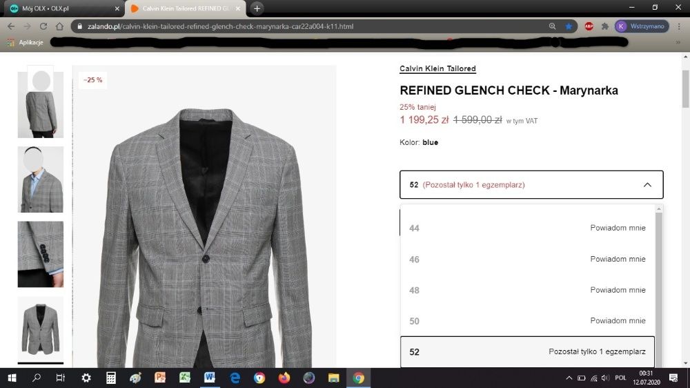 CALVIN KLEIN Nowa marynarka z matkami Oryginał roz.52, L DARMOWA WYSYŁ