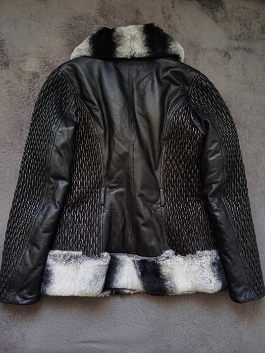 Roberto Cavalli skórzana kurtka ozdobiona futrem królika rozmiar M