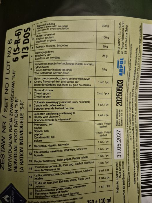 Indywidualne racje żywnościowe