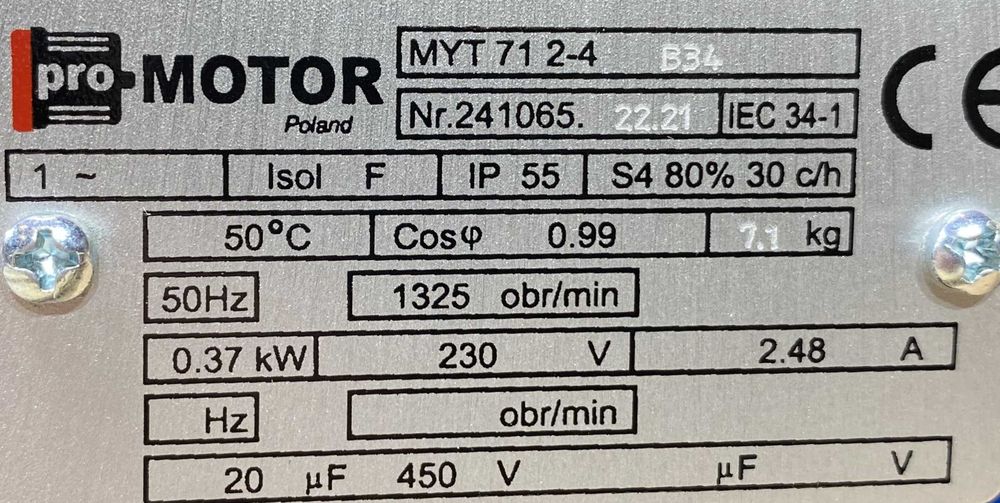 motoreduktor / przekładnia 0,37kW 133obr. 1fazowy 230V
