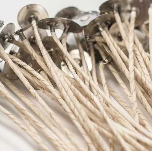 Pavio para velas de algodão e celulose com suporte, 10 unidades