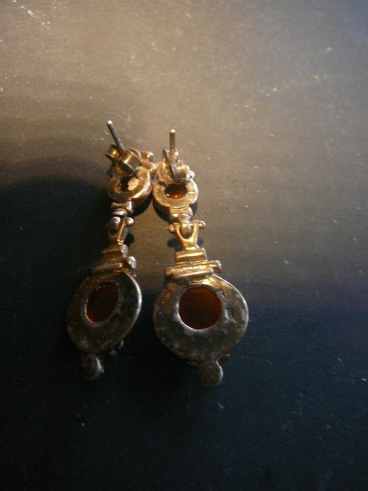 Kolczyki stare srebro z bursztynem