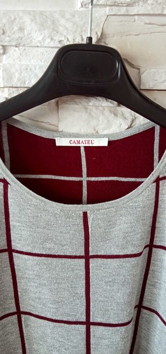 Sweter damski w kratę szary S/36 Camaïeu