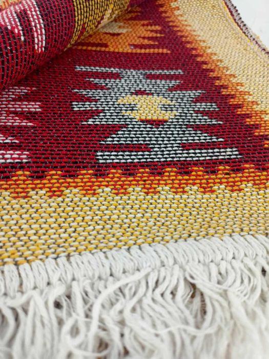 Dywan duży bordowy z frędzlami na taras balkon dwustronny boho