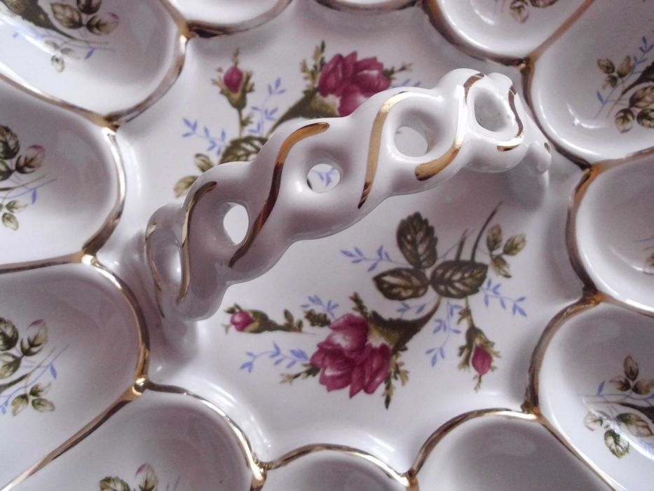 Talerz zastawa koszyk na jajka porcelana Chodzież różyczki PRL bdb